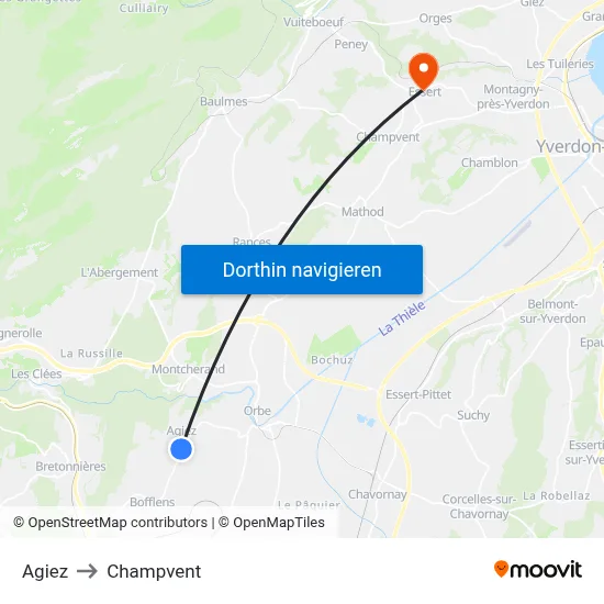 Agiez to Champvent map