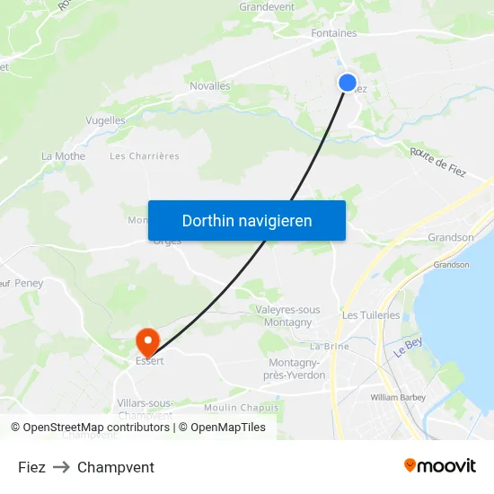 Fiez to Champvent map