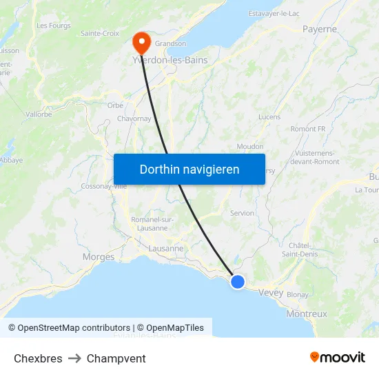 Chexbres to Champvent map