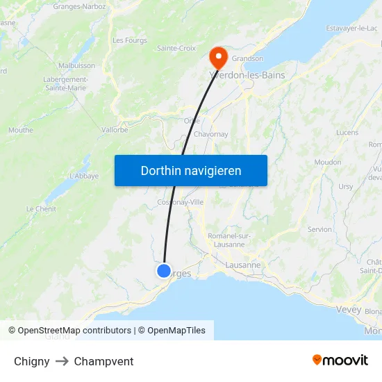Chigny to Champvent map