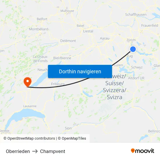 Oberrieden to Champvent map