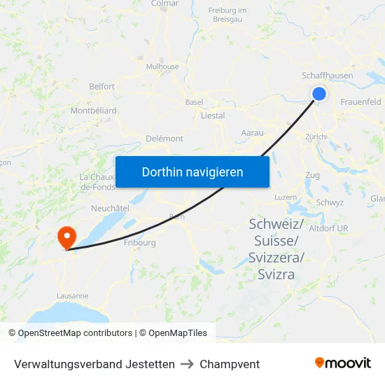 Verwaltungsverband Jestetten to Champvent map