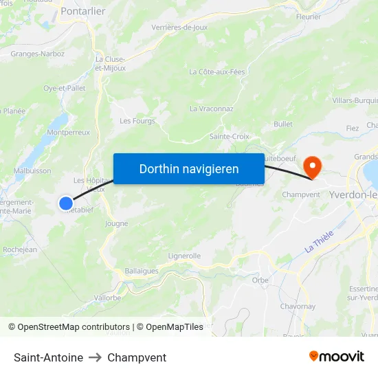 Saint-Antoine to Champvent map