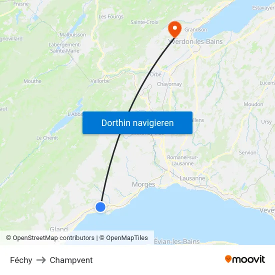 Féchy to Champvent map