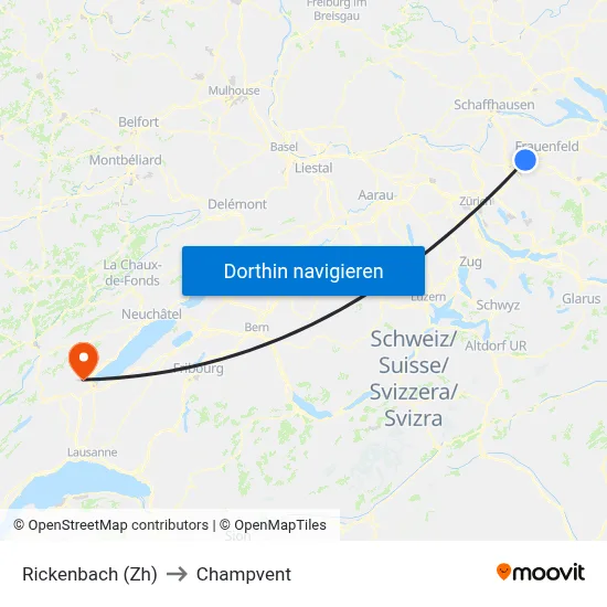 Rickenbach (Zh) to Champvent map