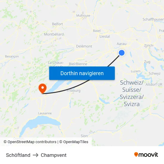 Schöftland to Champvent map