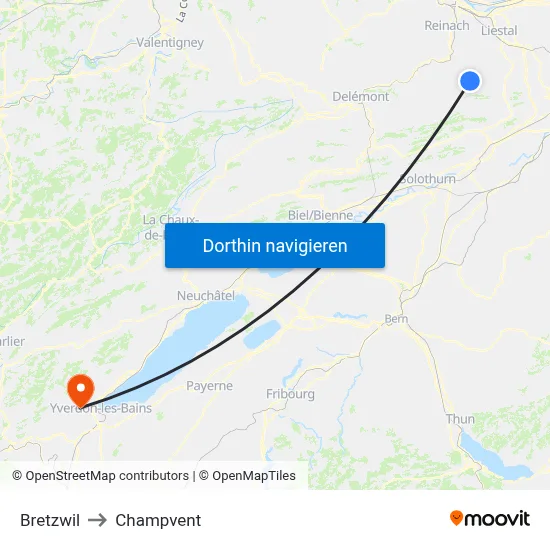 Bretzwil to Champvent map