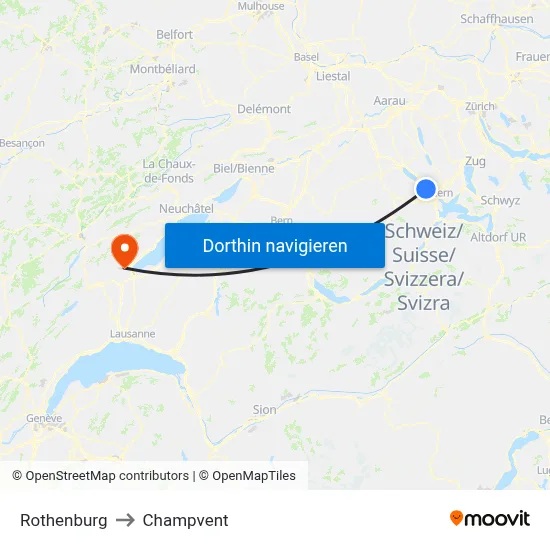 Rothenburg to Champvent map