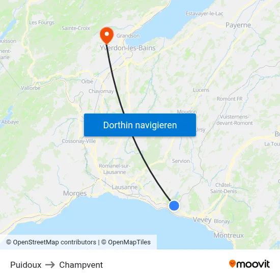 Puidoux to Champvent map