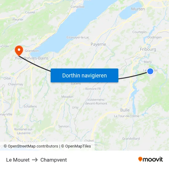 Le Mouret to Champvent map