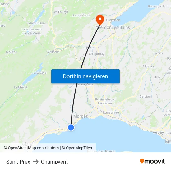Saint-Prex to Champvent map