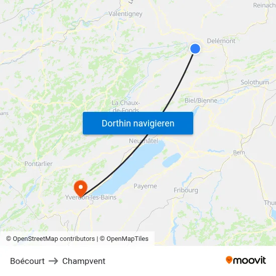 Boécourt to Champvent map