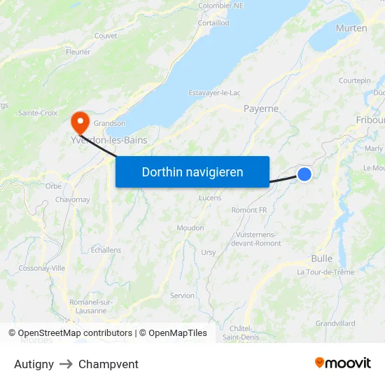 Autigny to Champvent map