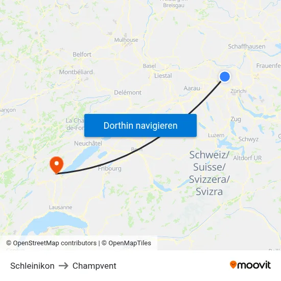 Schleinikon to Champvent map