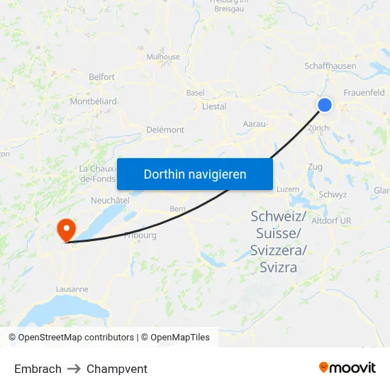 Embrach to Champvent map