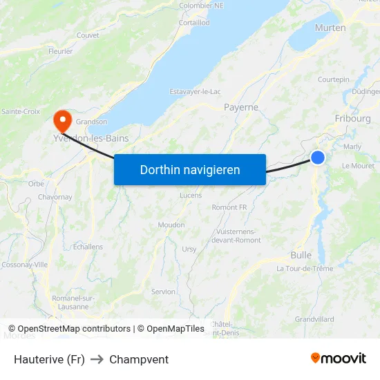 Hauterive (Fr) to Champvent map