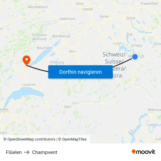 Flüelen to Champvent map