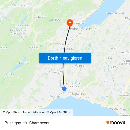 Bussigny to Champvent map