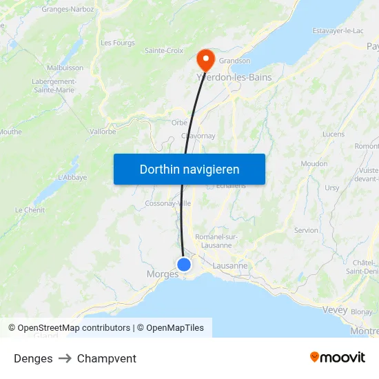 Denges to Champvent map