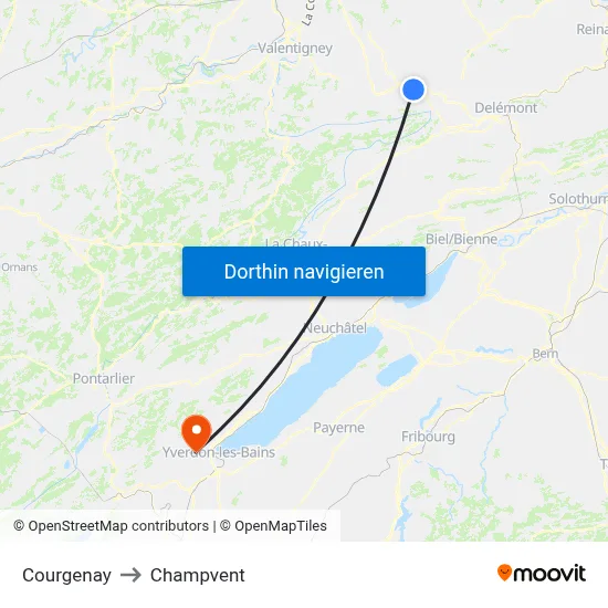 Courgenay to Champvent map