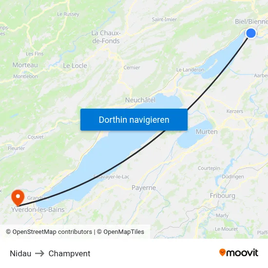 Nidau to Champvent map