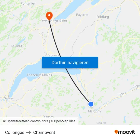 Collonges to Champvent map