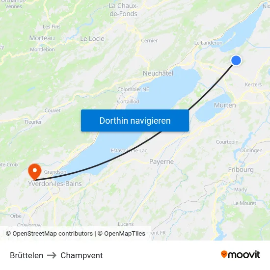 Brüttelen to Champvent map
