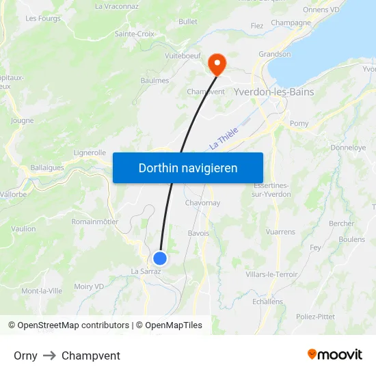 Orny to Champvent map