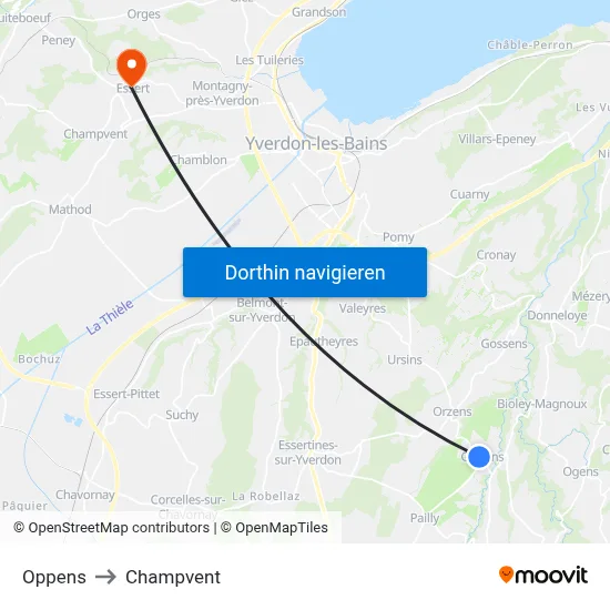 Oppens to Champvent map