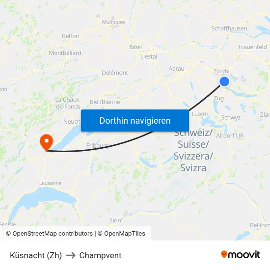 Küsnacht (Zh) to Champvent map