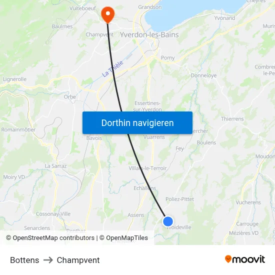 Bottens to Champvent map