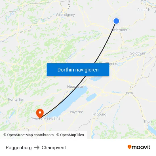 Roggenburg to Champvent map