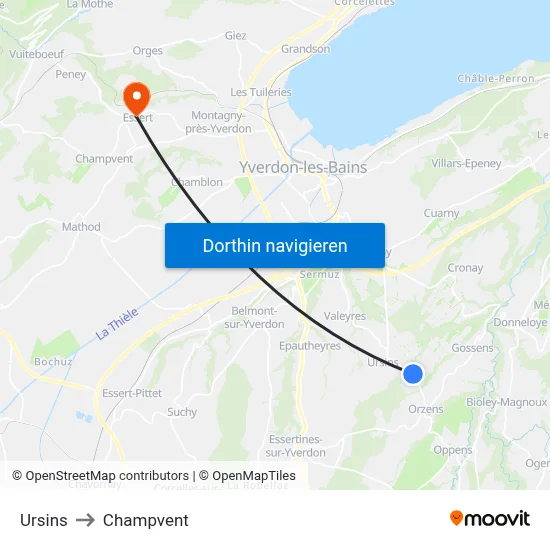 Ursins to Champvent map