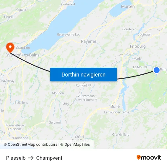 Plasselb to Champvent map