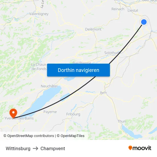 Wittinsburg to Champvent map