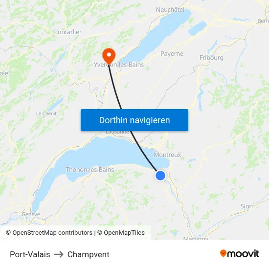 Port-Valais to Champvent map