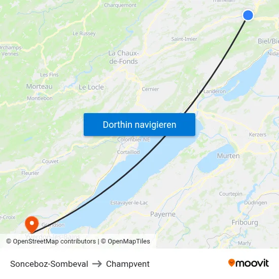 Sonceboz-Sombeval to Champvent map