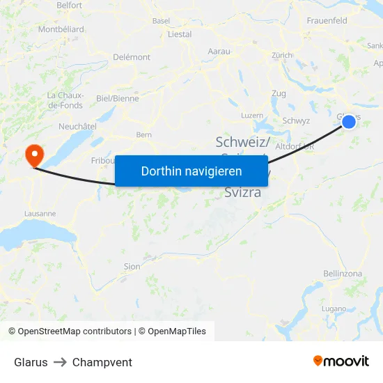 Glarus to Champvent map