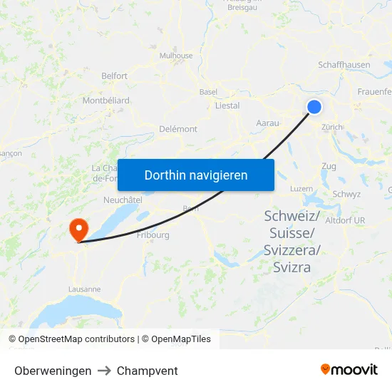 Oberweningen to Champvent map