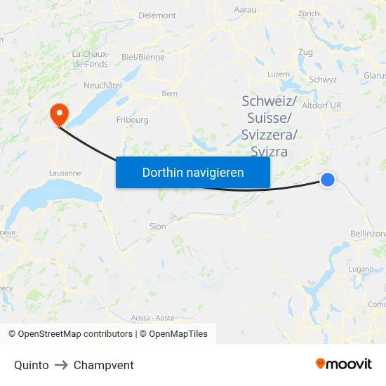 Quinto to Champvent map