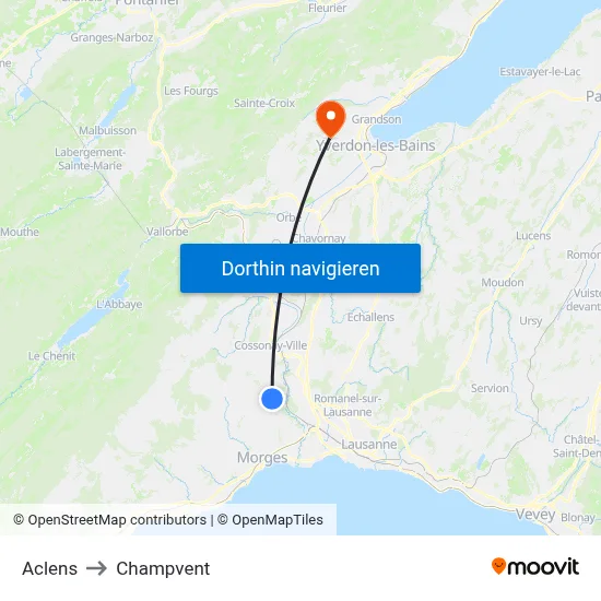 Aclens to Champvent map