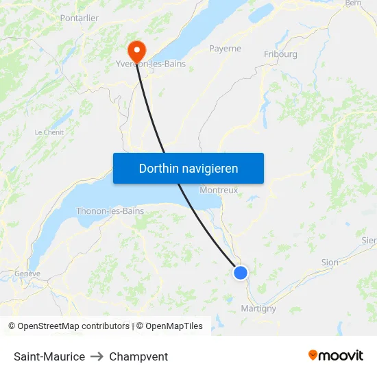 Saint-Maurice to Champvent map