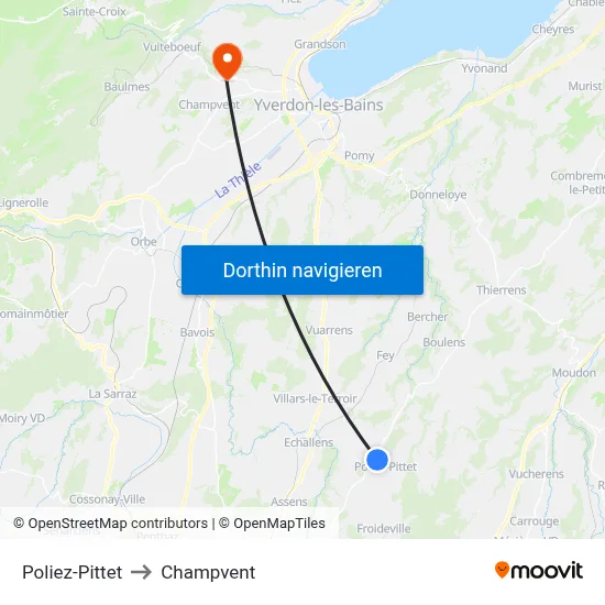 Poliez-Pittet to Champvent map