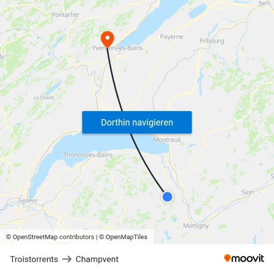 Troistorrents to Champvent map