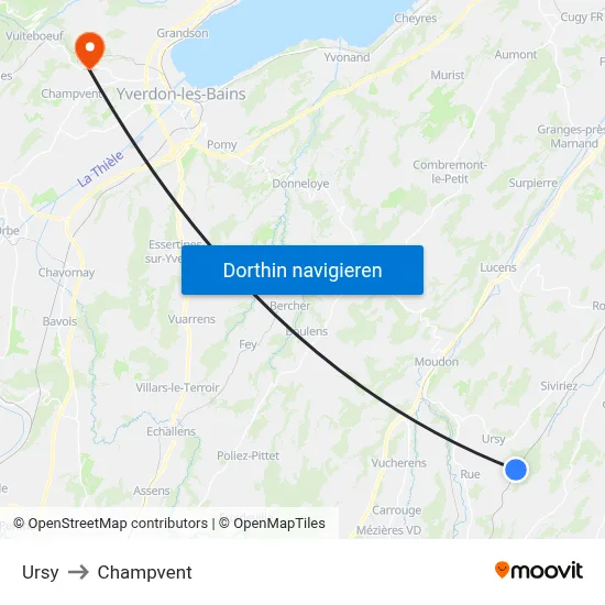 Ursy to Champvent map