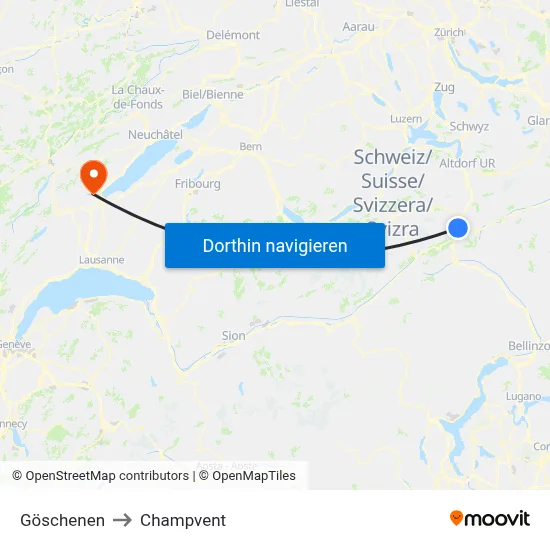 Göschenen to Champvent map