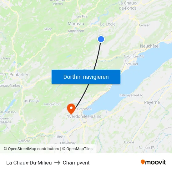 La Chaux-Du-Milieu to Champvent map
