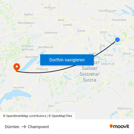 Dürnten to Champvent map