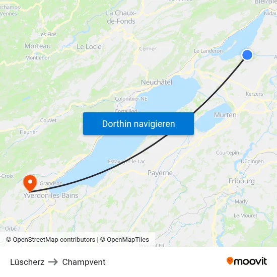 Lüscherz to Champvent map