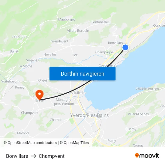 Bonvillars to Champvent map